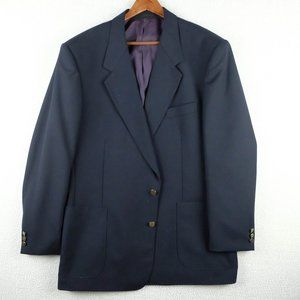 Vintage Blazer Mens 46L Tall Navy Blue Nautical Gold Two Button Vented Wool
